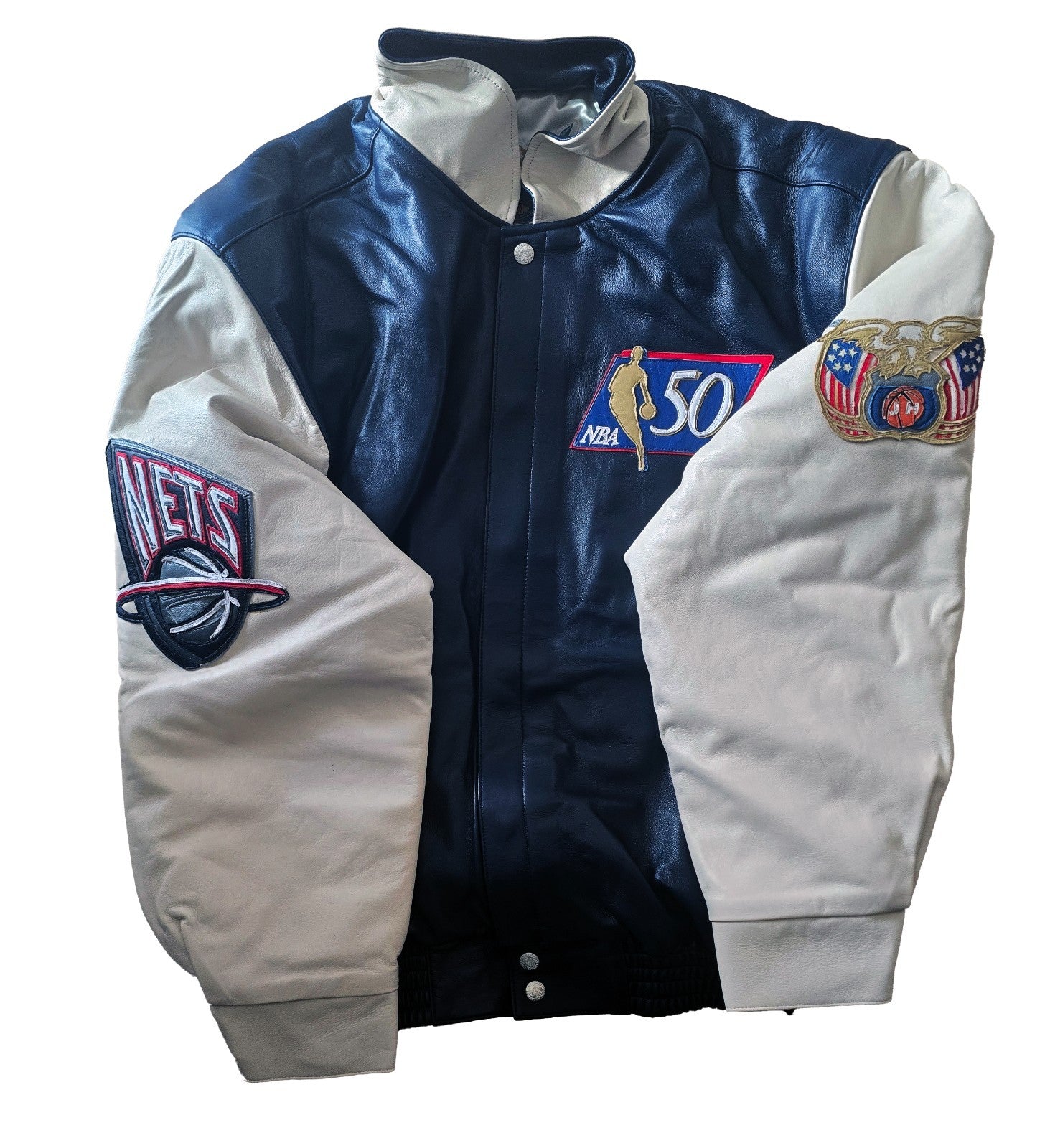 2000s Jeff Hamilton New Jersey Nets NBA Leather Jacket. NBA 50th Anniversary0