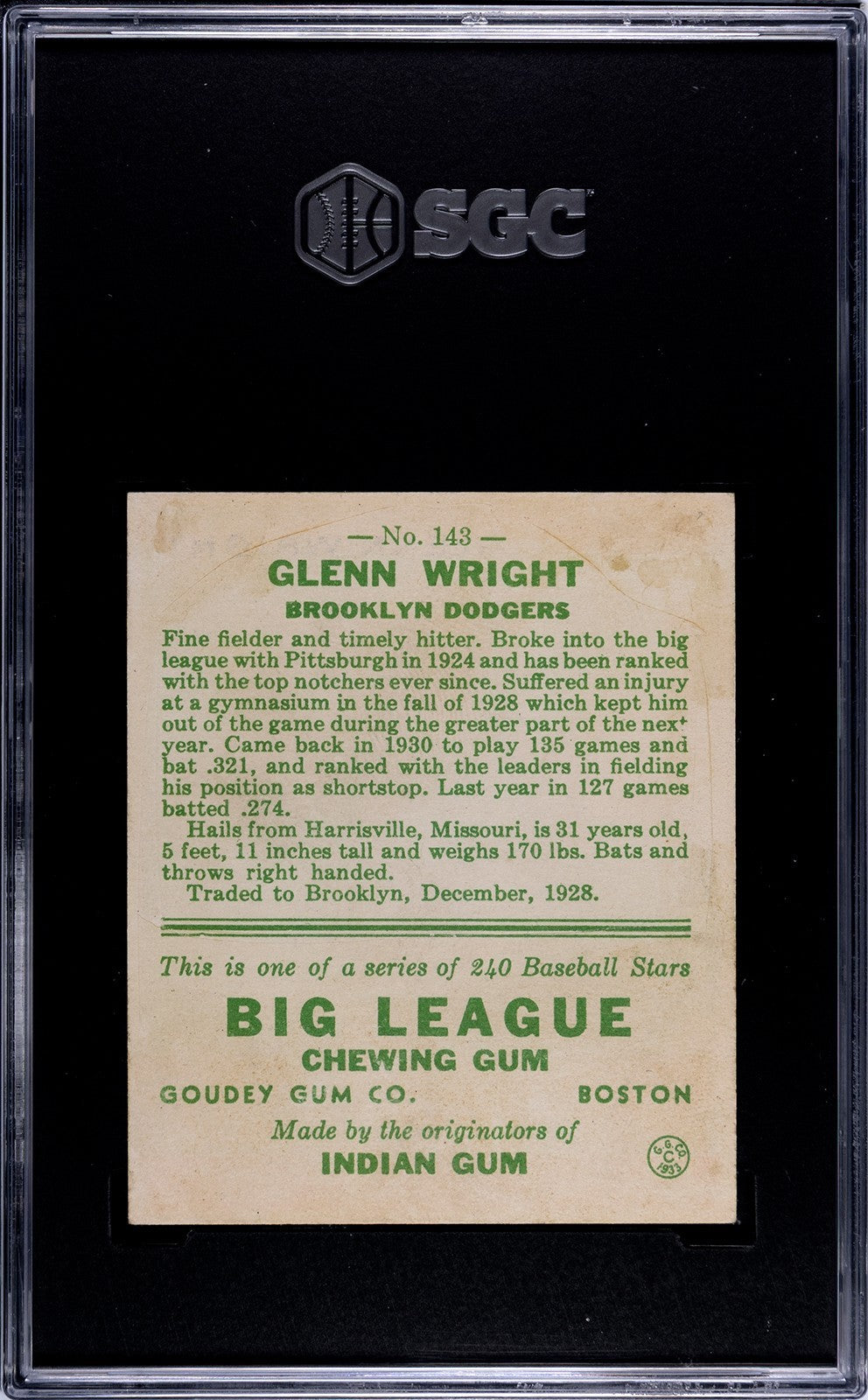 1933 Goudey Glenn Wright