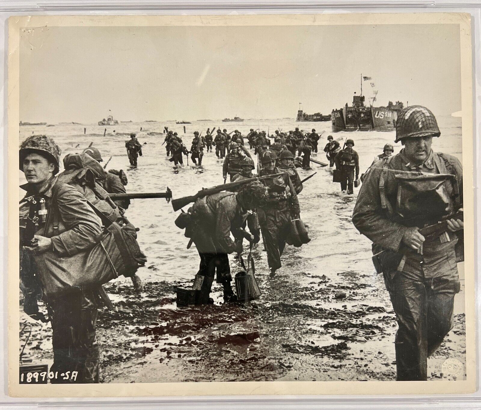1944 D-Day Storming Normandy Beach. Original Type 1 Photo PSA