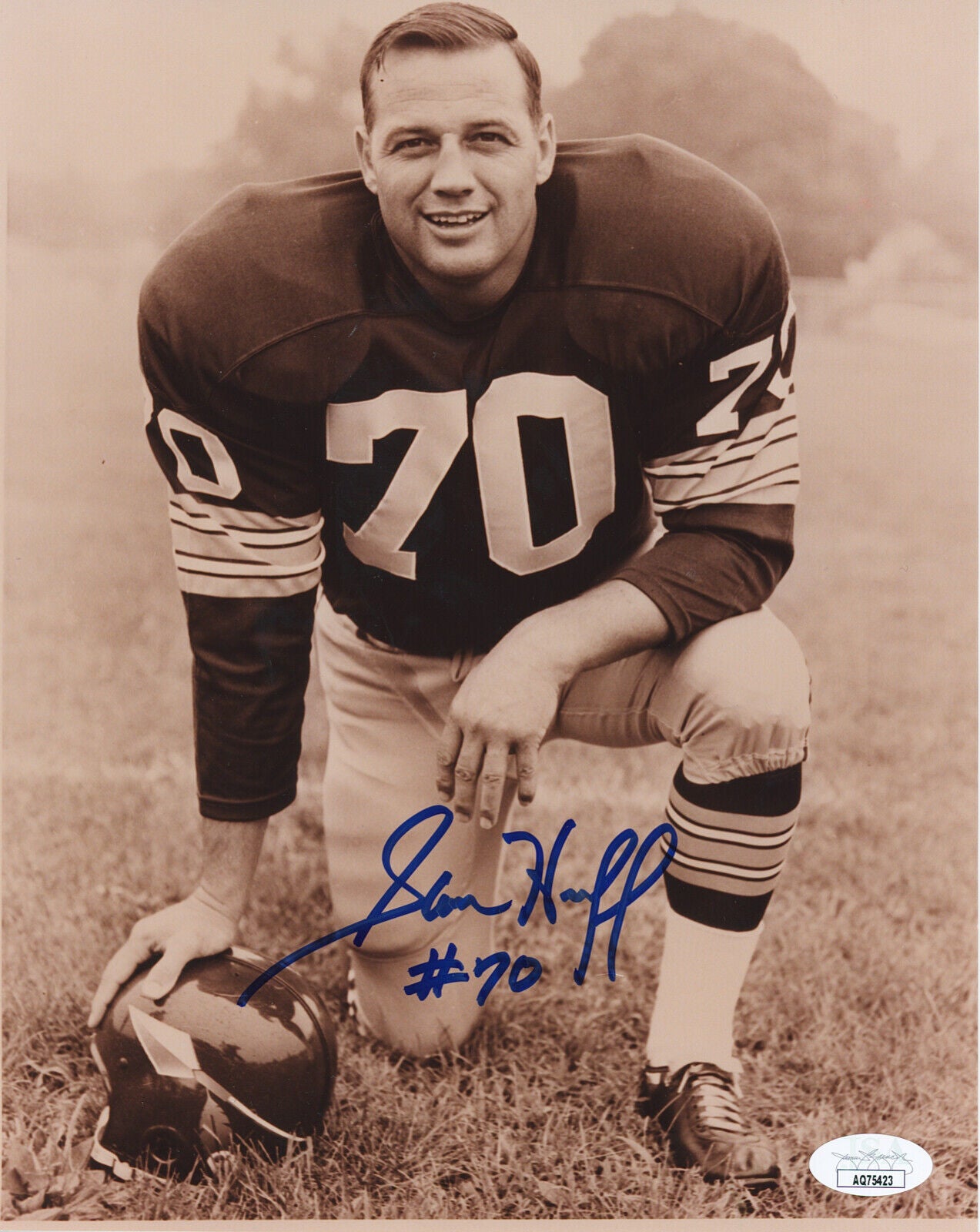 Sam Huff Signed 8x10 Photo. NY Giants HOF. JSA