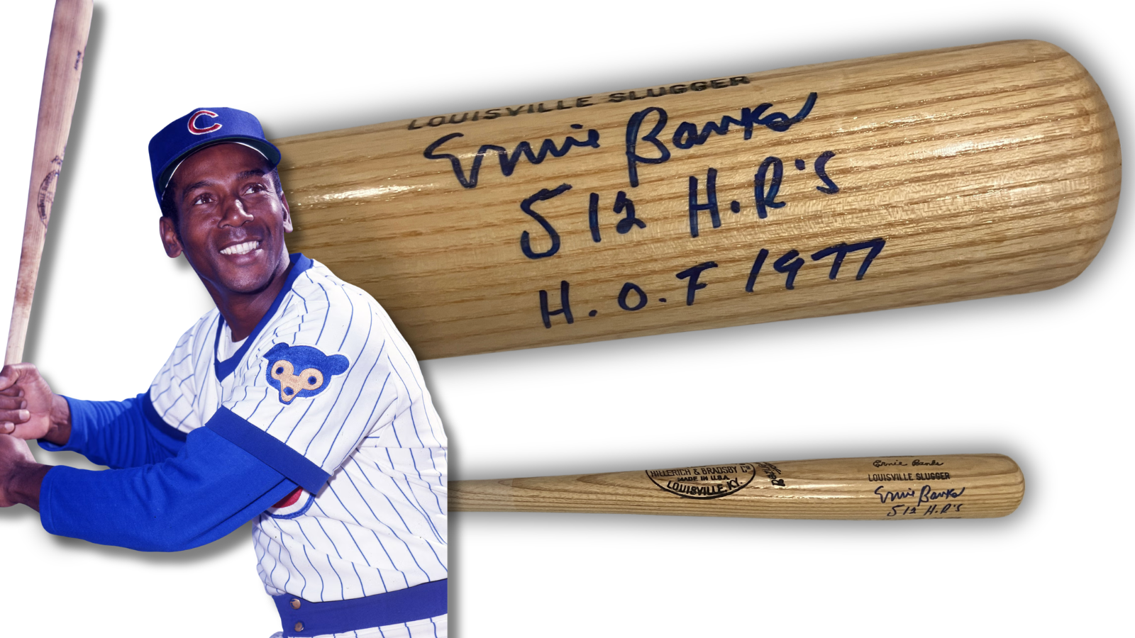 Ernie Banks Signed & Inscribed Chicago Cubs Baseball Bat. Auto JSA0
