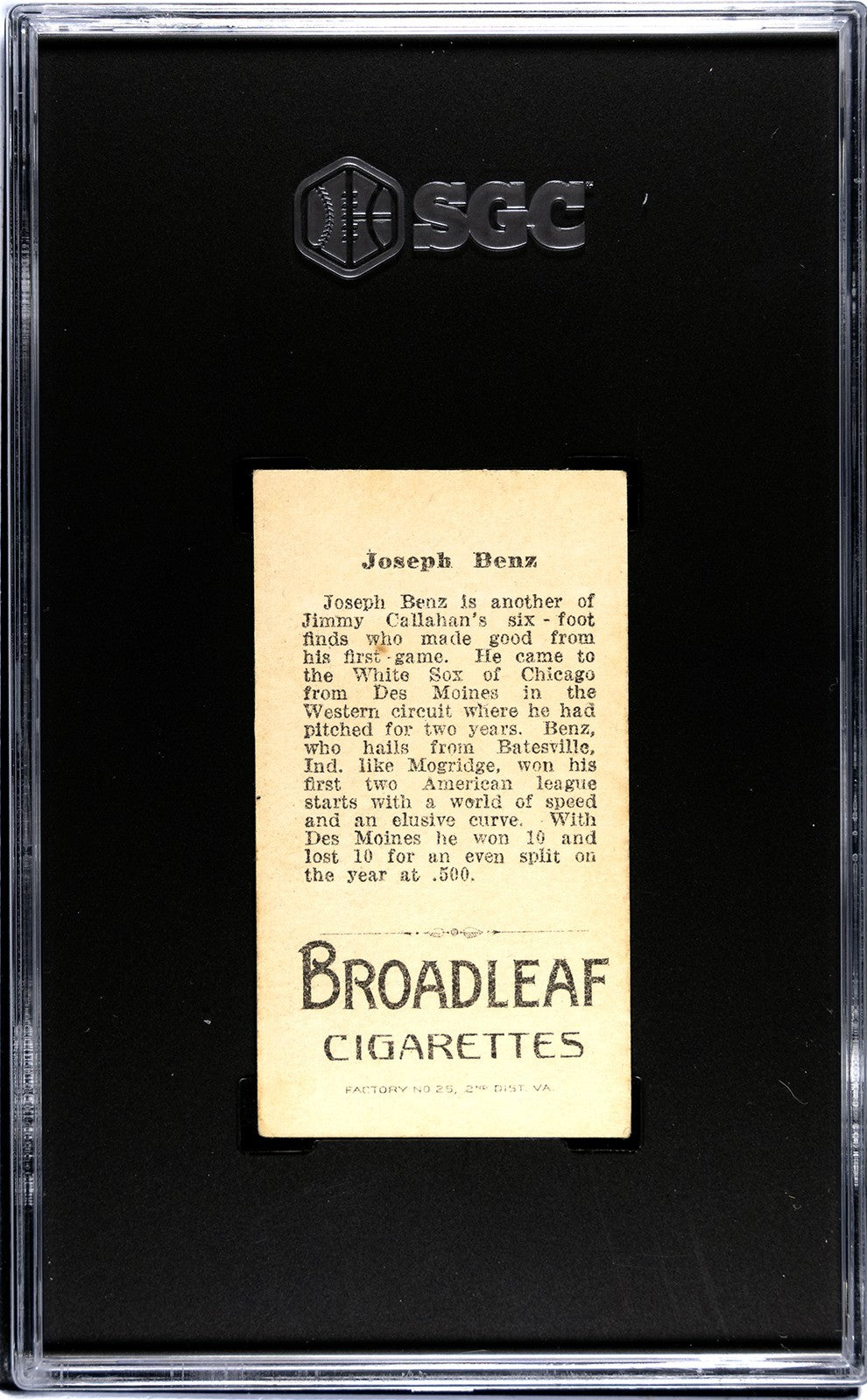 1912 Broad Leaf Cigarettes T207 Joseph Benz SGC 4.51