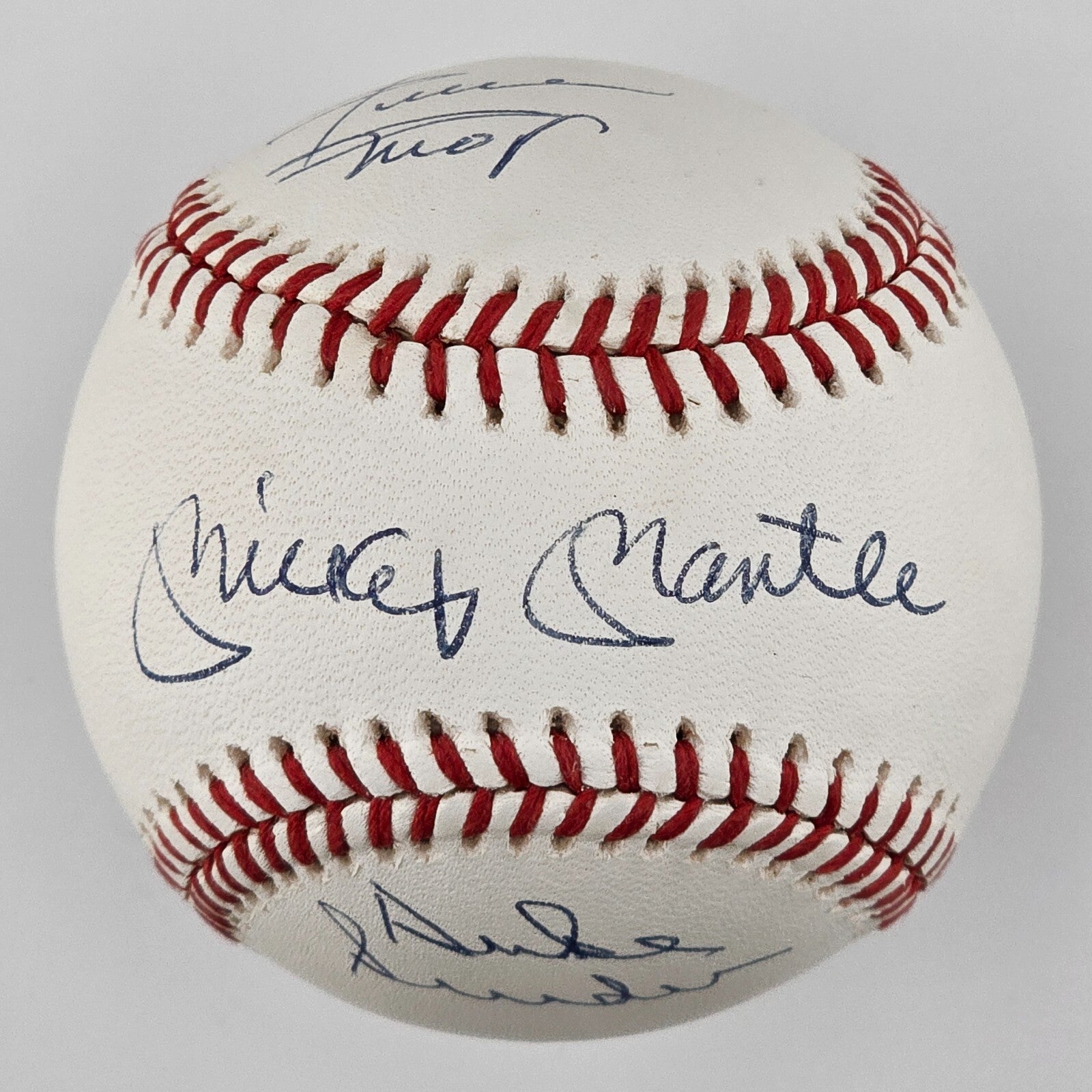 Mickey Mantle, Willie Mays & Duke Snider Signed Baseball. High Grade. PSA 9.50