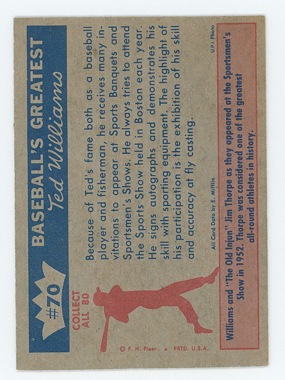 1959 Fleer Ted Williams "Ted Williams & Tim Thorpe". HOF Boston Red Sox.