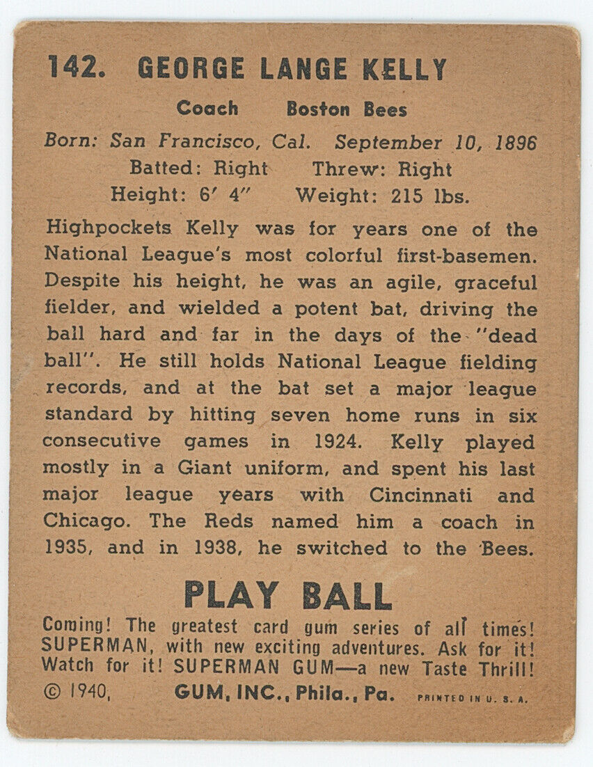 1940 Playball George Kelly.