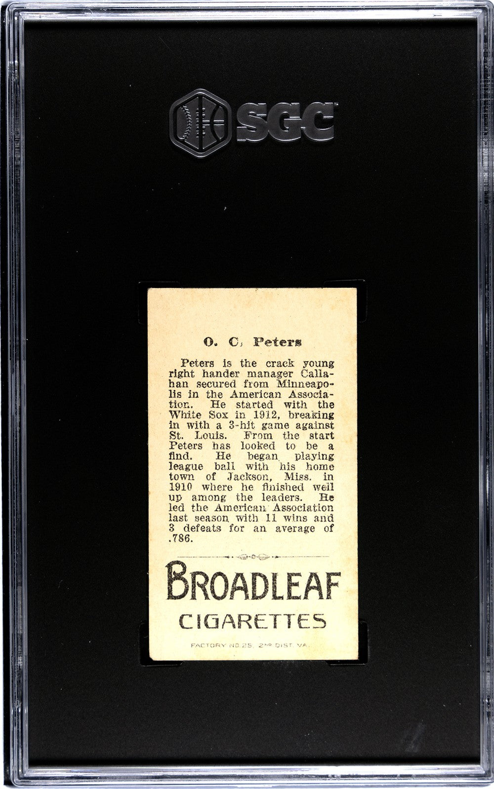 1912 Broad Leaf Cigarettes T207 O.C. Peters SGC 41
