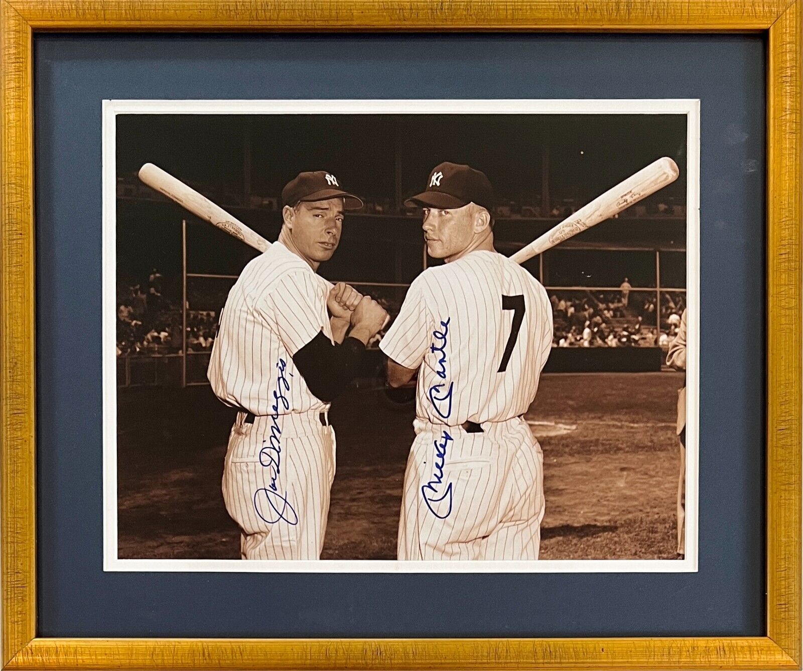 Mickey Mantle & Joe DiMaggio Signed & Framed Photo. PSA Mint 10