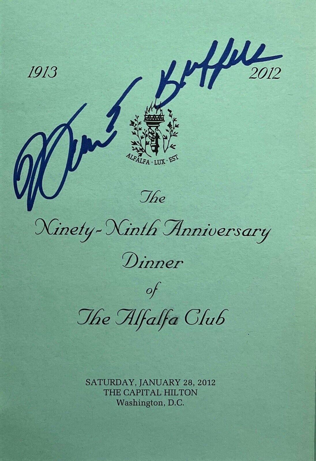 2012 Warren Buffett Signed Autographed Program, Alfalfa Club. Auto PSA