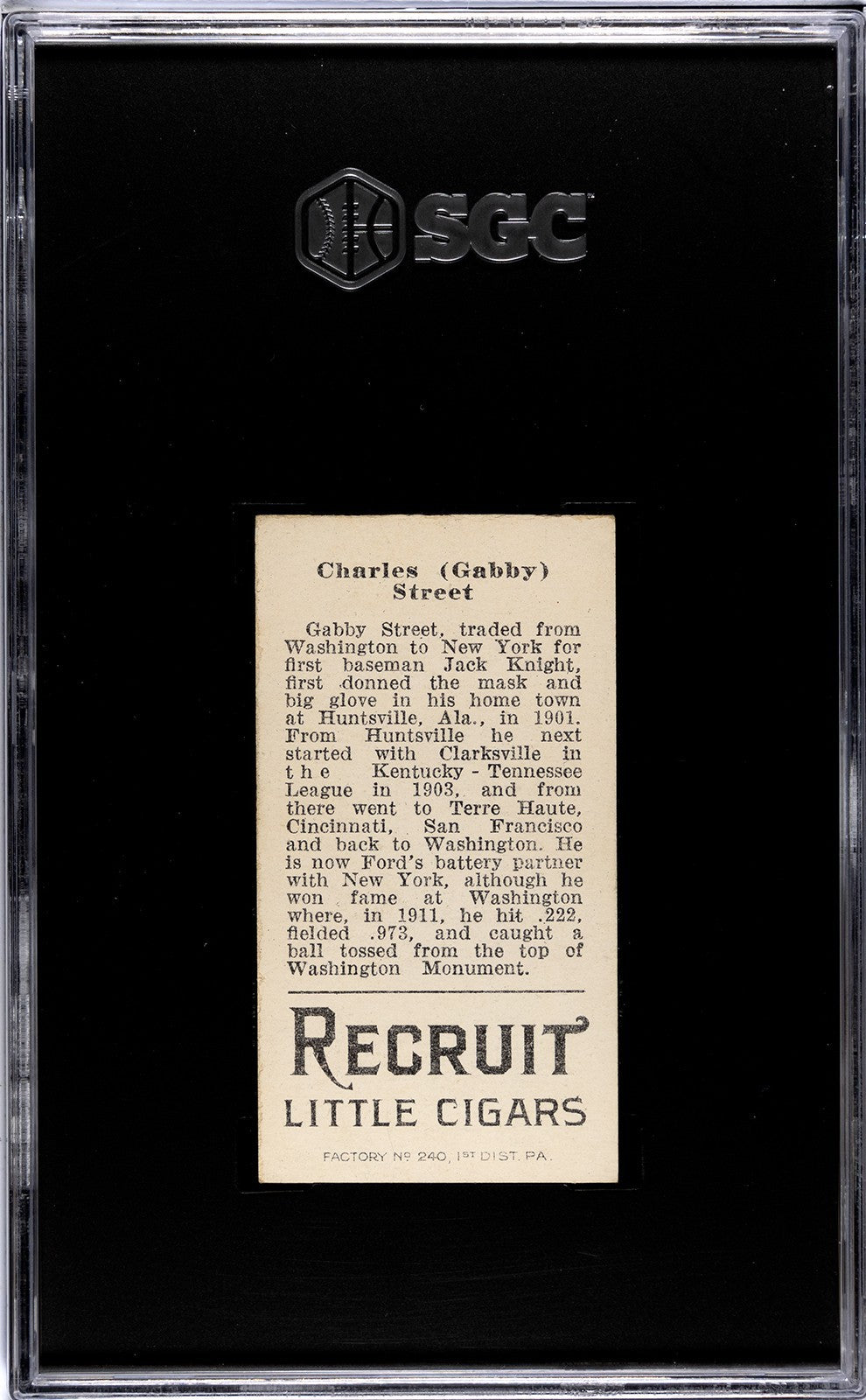 1912 Recruit Little Cigars T207 Gabby Street SGC 51