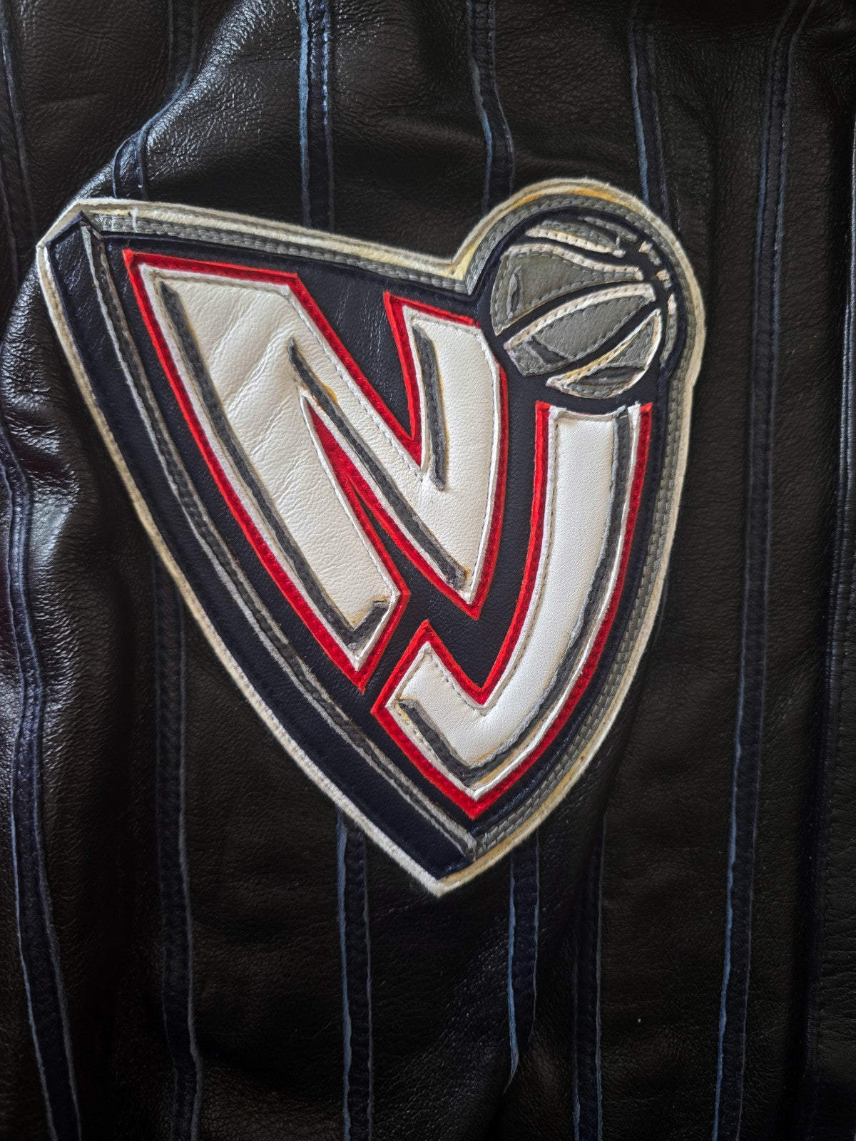 2000s Jeff Hamilton New Jersey Nets NBA Leather Jacket Embroidered Logos2
