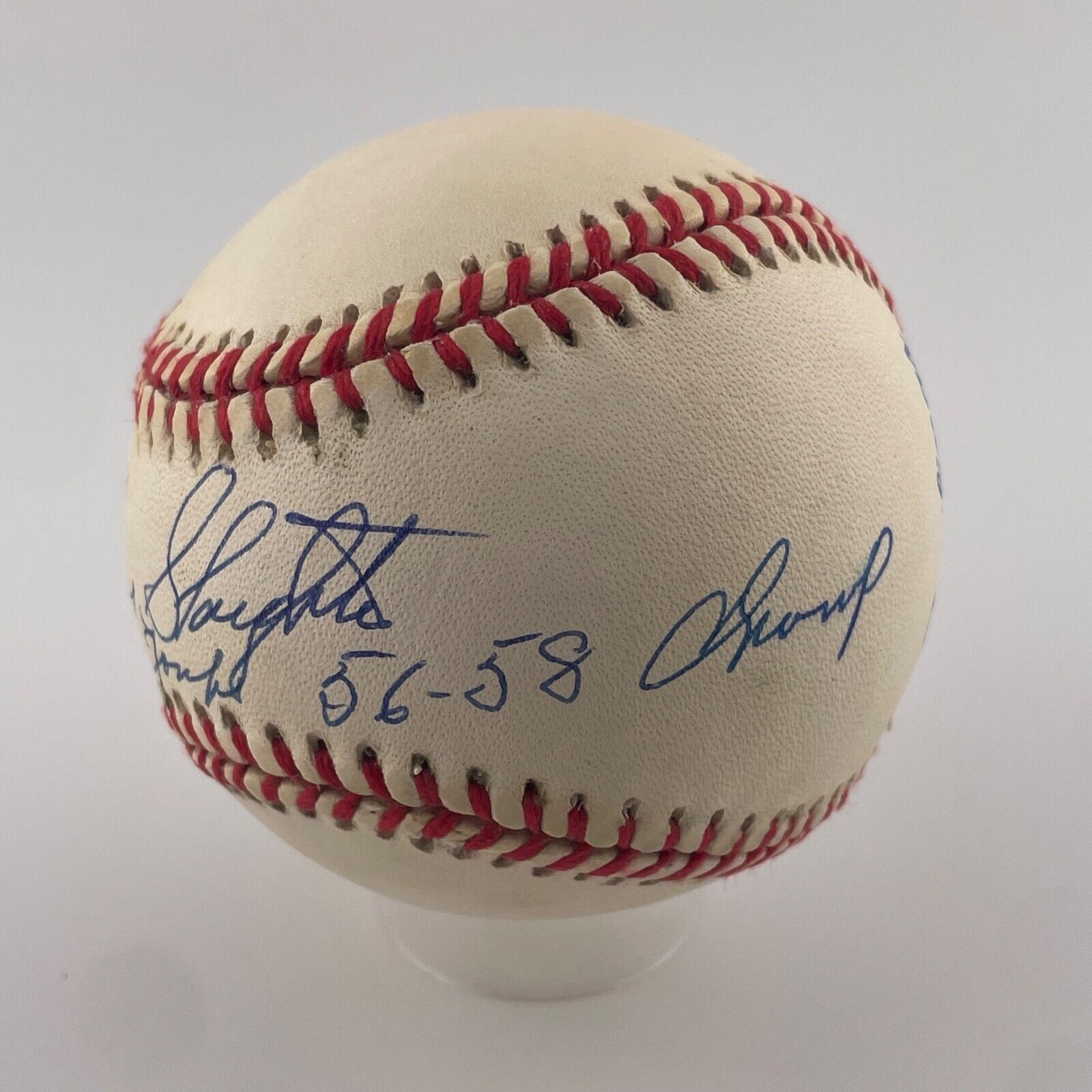 Enos Slaughter Single Signed Inscribed Baseball. NY Yanks &