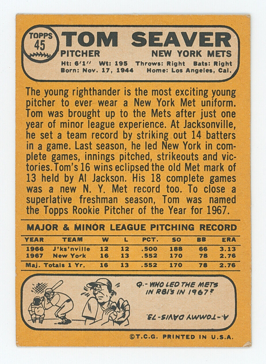 1968 Topps Tom Seaver 2nd Year.