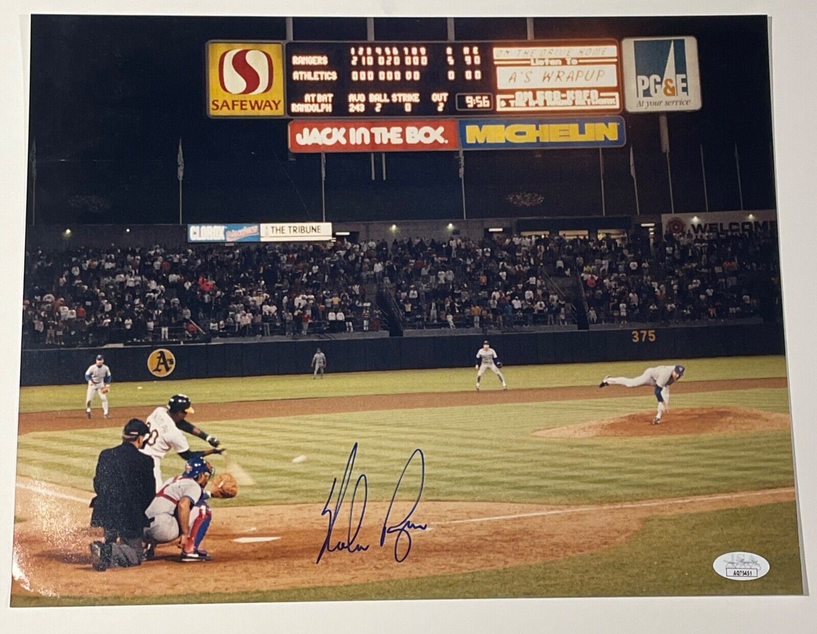 Nolan Ryan Signed Oversized 11x 14 No Hitter Photo. JSA