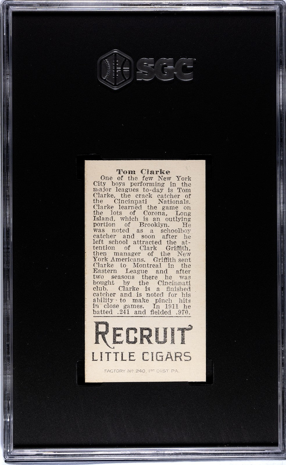 1912 Recruit Little Cigars T207 Tom Clarke SGC Authentic1