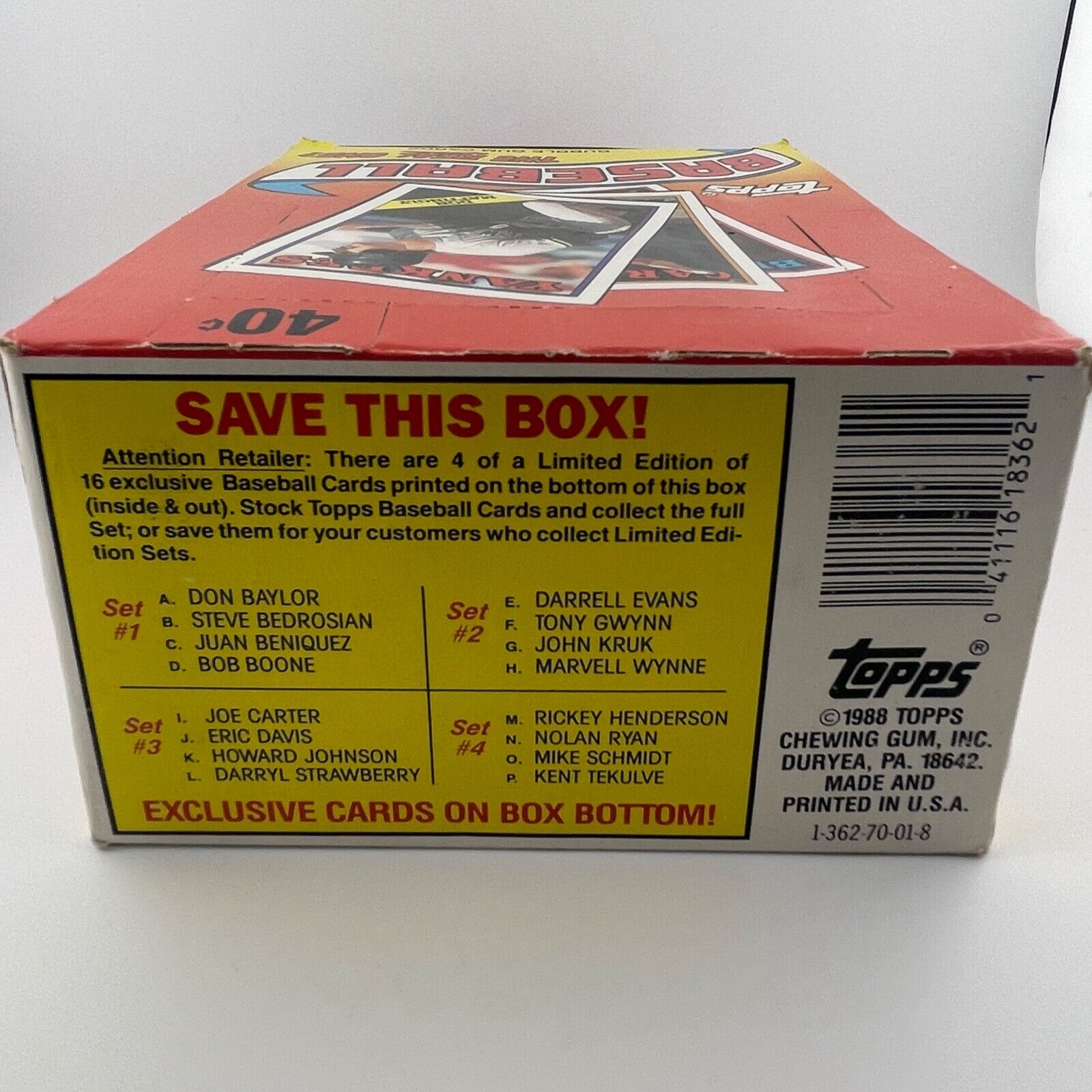 1988 Topps Baseball Sealed Wax Box. 36 Packs Unopened, New.