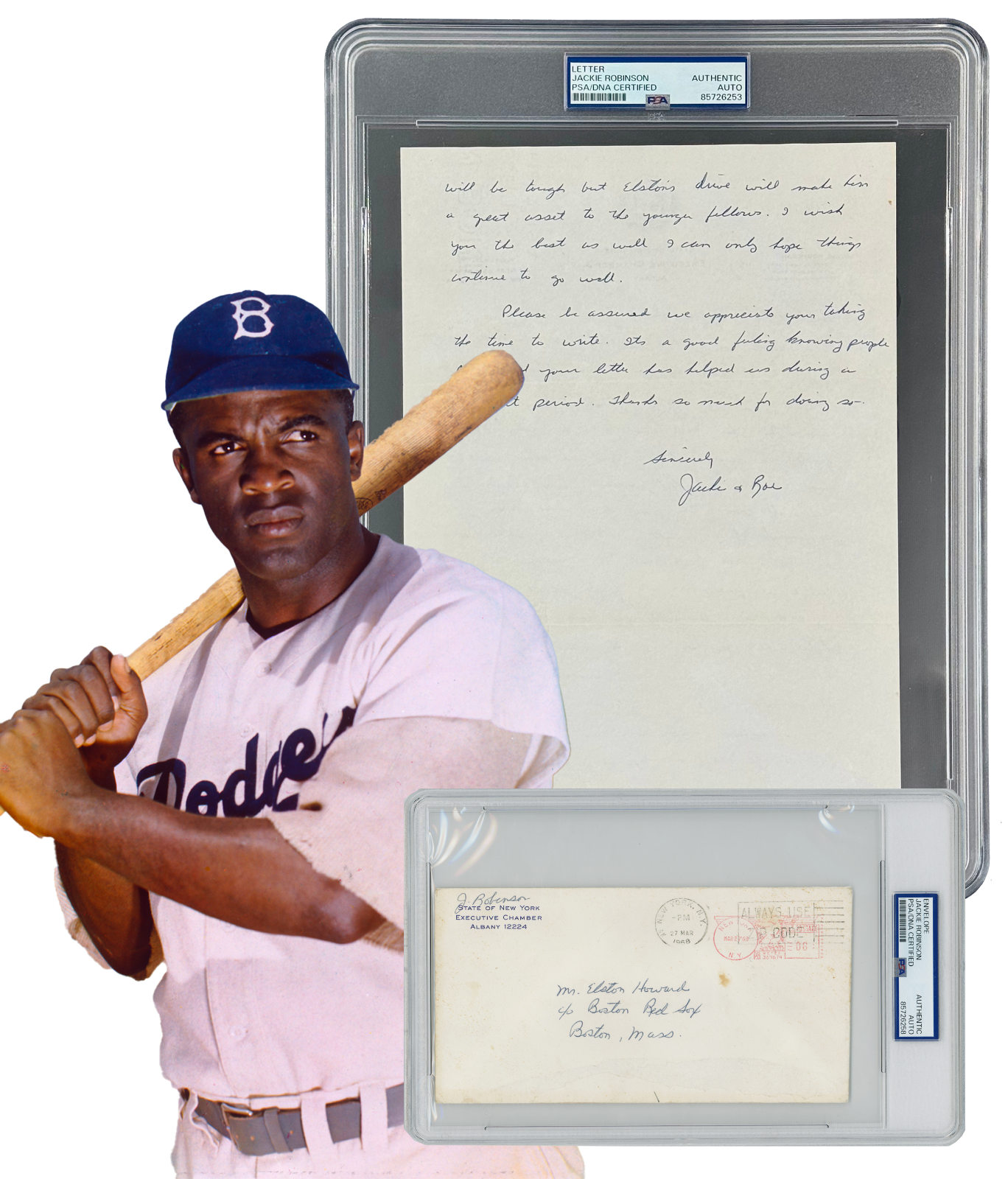 Rare Jackie Robinson Handwritten & Signed Letter to Elston Howard. PSA0