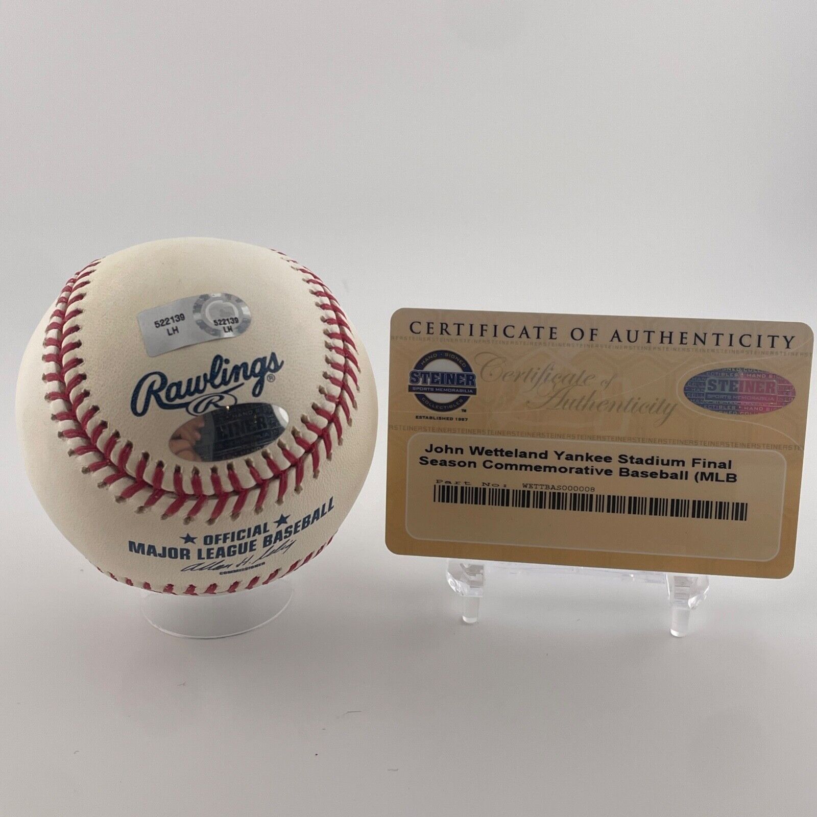 John Wetteland Signed Yankee Stadium Baseball. Steiner.