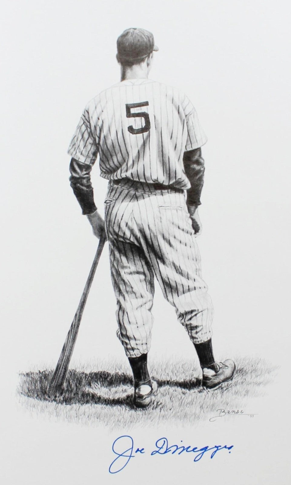 Joe DiMaggio Signed & Inscribed Original Art, Banse Drawing. Auto JSA2