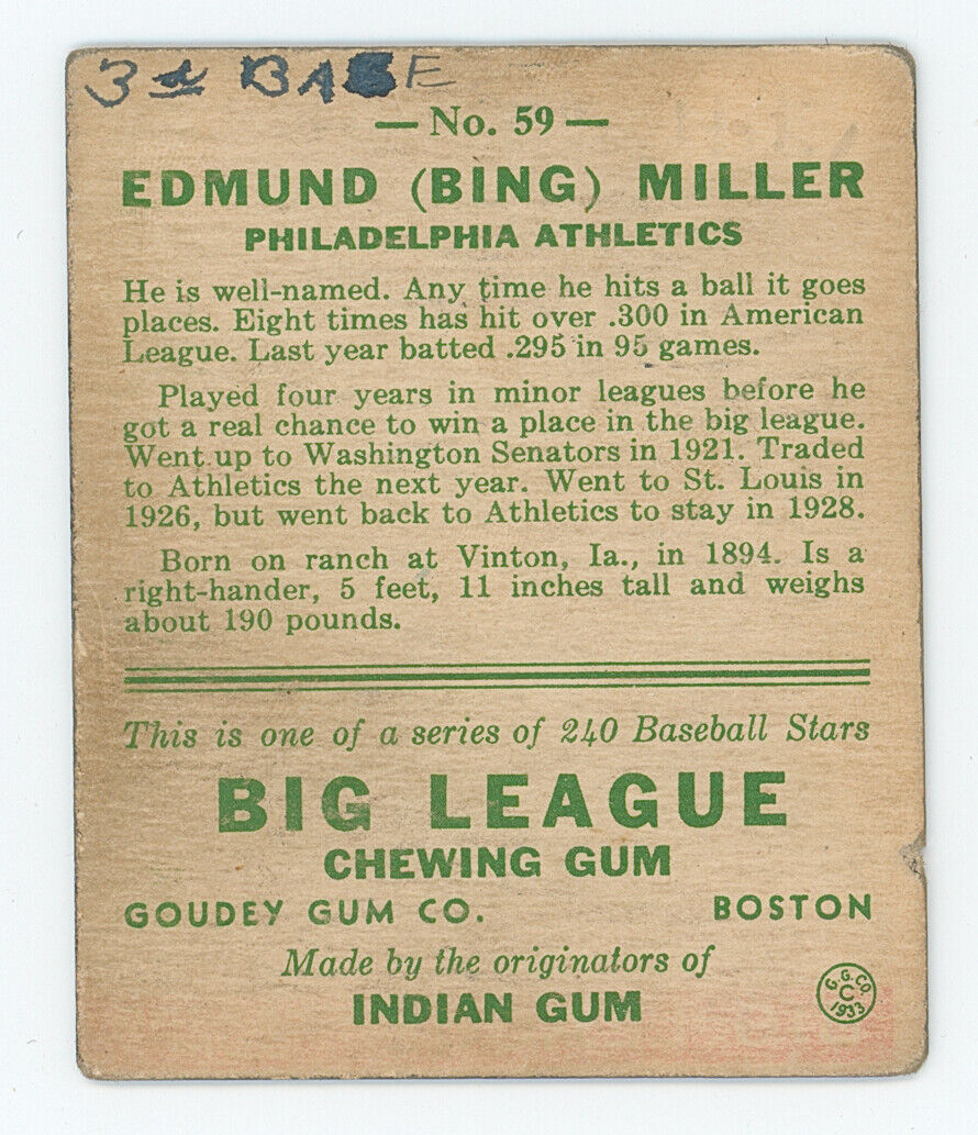1933 Goudey Edmund Miller.