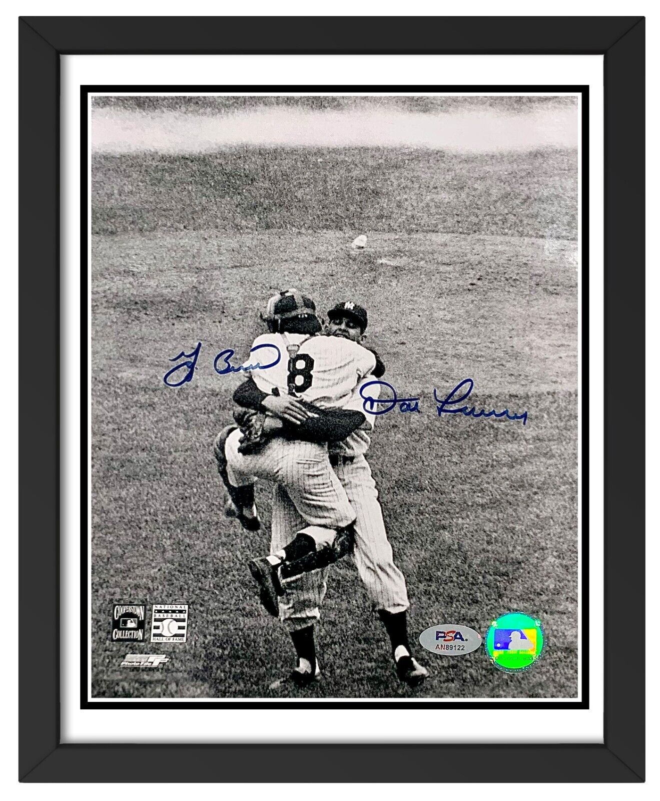 Yogi Berra & Don Larsen Signed & Framed Photo. PSA