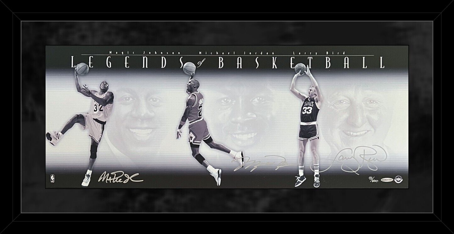 Michael Jordan, Magic Johnson & Larry Bird Signed Upper Deck Photo. Auto UDA