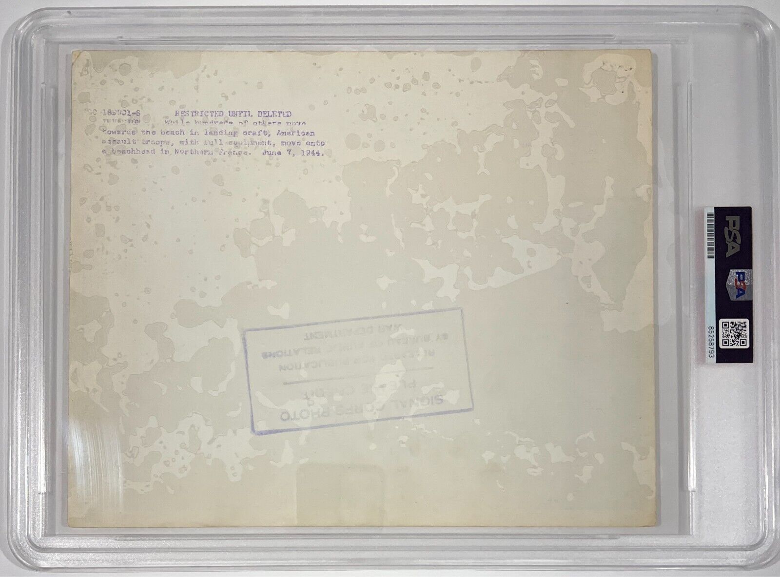 1944 D-Day Storming Normandy Beach. Original Type 1 Photo PSA