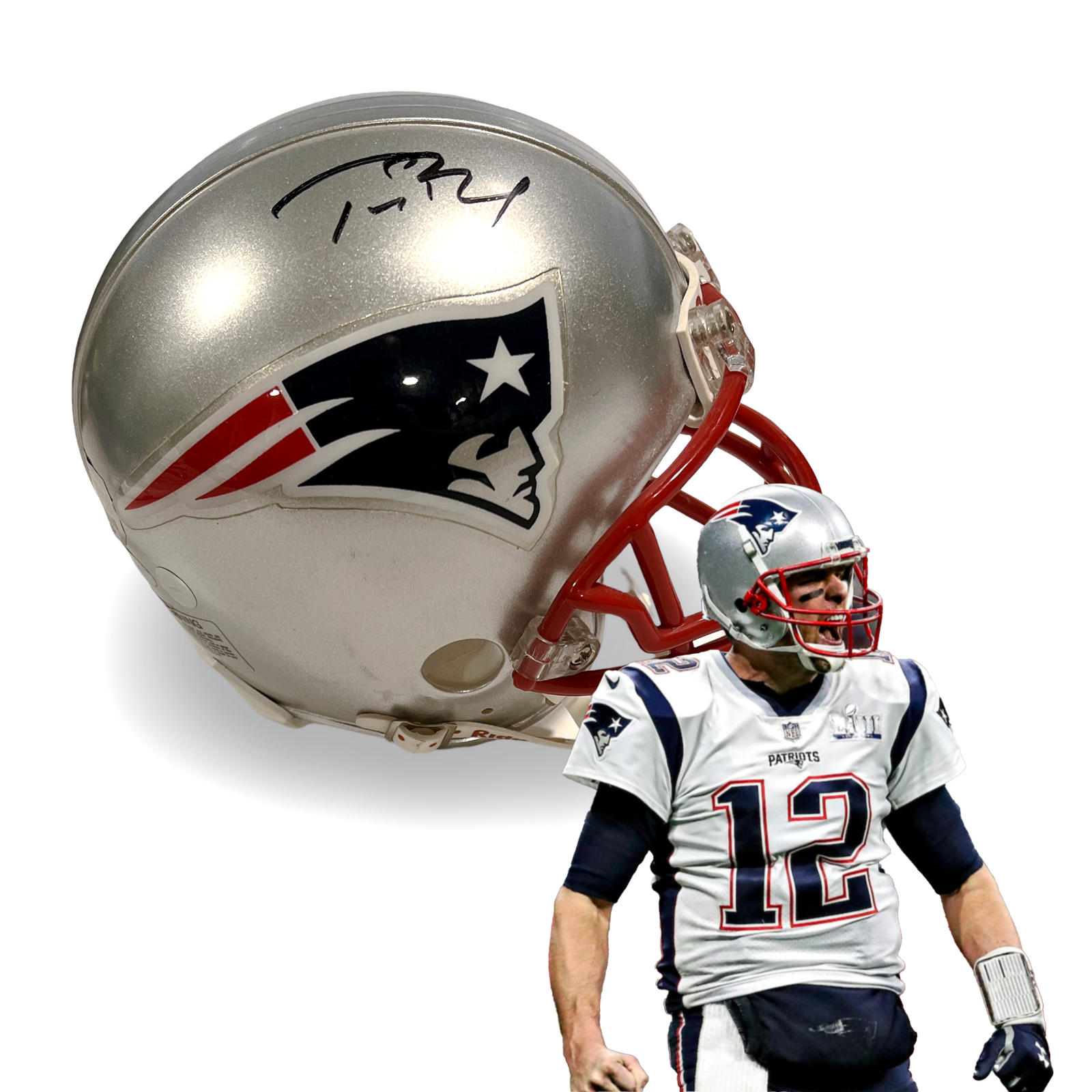 Tom Brady Signed New England Patriots Mini Helmet. Steiner, TriStar & MM0
