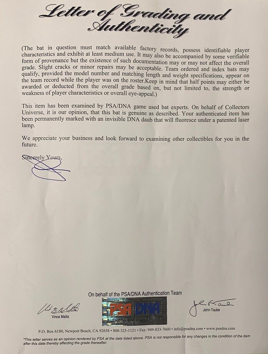 2009 Derek Jeter Game Used & Signed Bat, World Series Season. Steiner PSA GU 8.5