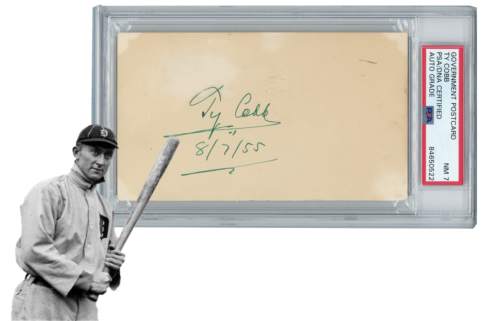 Ty Cobb Signed 1955 Government Postcard. Autograph GPC. Auto Grade 7 PSA0