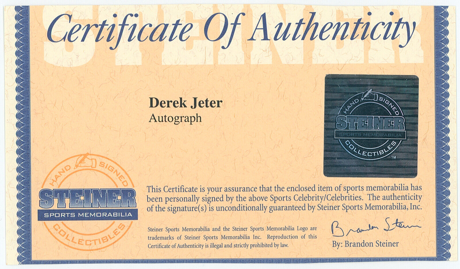 Derek Jeter Signed First Day Cover. Auto JSA