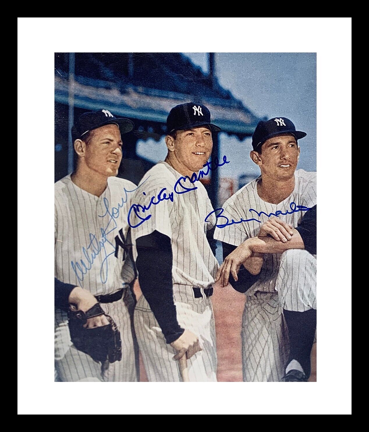 Mickey Mantle, Whitey Ford & Billy Martin Signed 8x10 Photo NY Yankees. Auto JSA