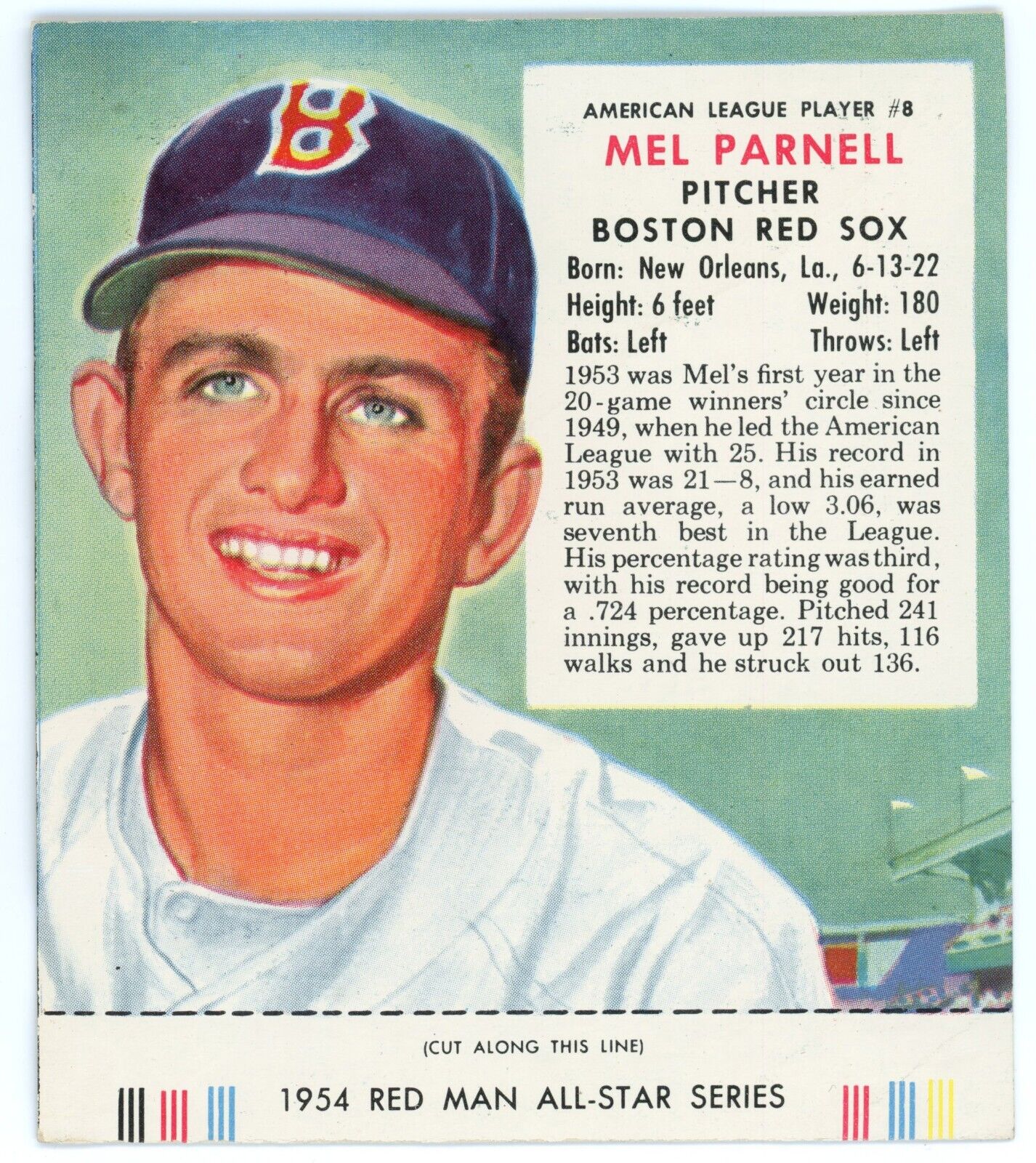 1954 Red Man All-Star Series Mel Parnell.
