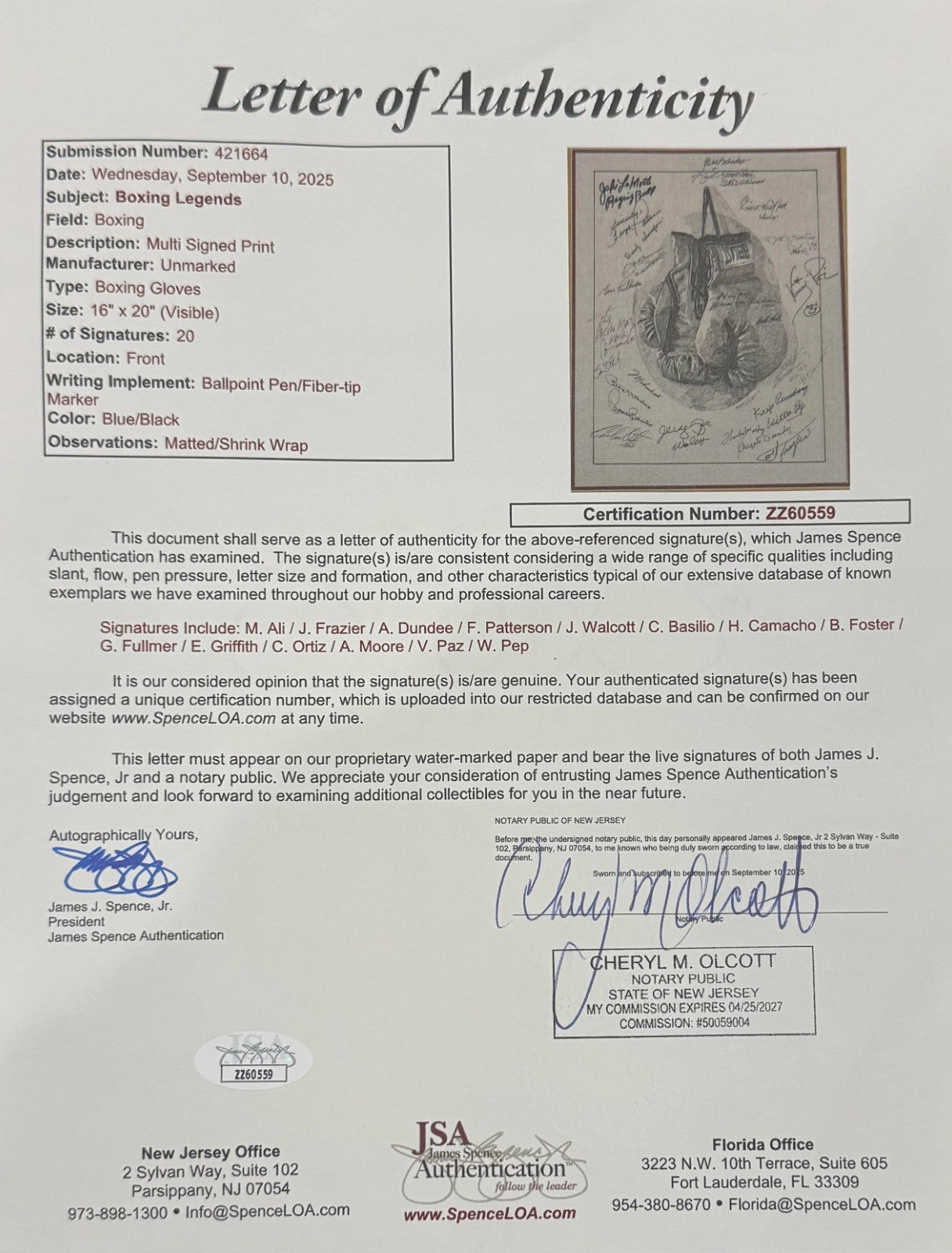 Muhammad Ali & Boxing Legends Multi-Signed Artwork. 20 Sigs. Auto JSA2