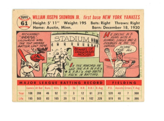 1956 Topps Bill Skowron White Back1