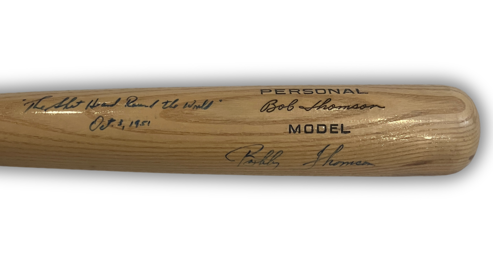 Bobby Thomson Signed & Inscribed "Shot Heard Round the World" Baseball Bat. JSA2