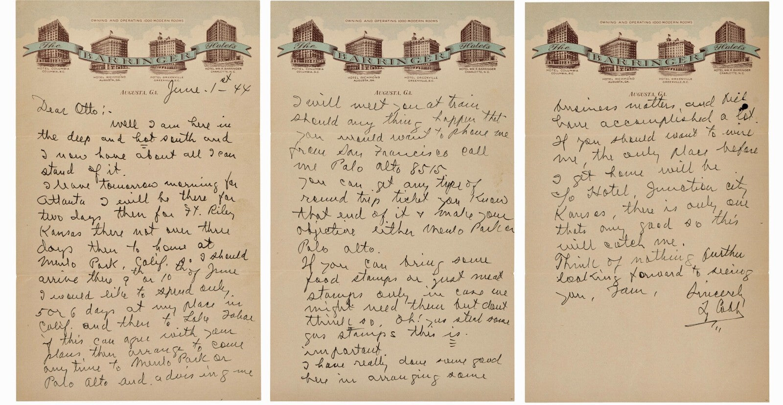 Ty Cobb Handwritten & Signed Autograph Letter. ALS Auto Beckett BAS1