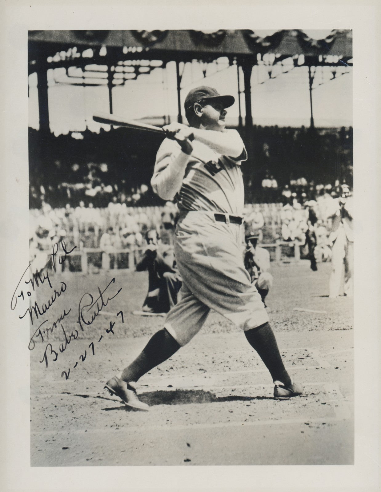 Babe Ruth Signed & Inscribed 8x10 Photo, NY Yankees. Auto PSA1