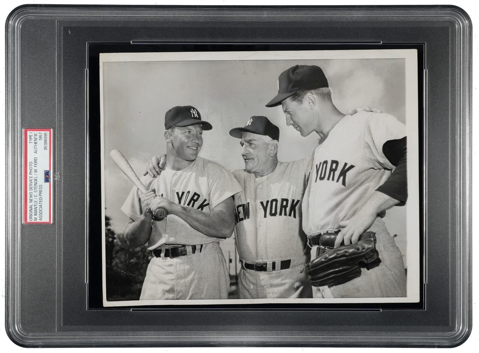 Mickey Mantle, Whitey Ford, & Casey Stengel 1957 Type 1 Original Photo. PSA0