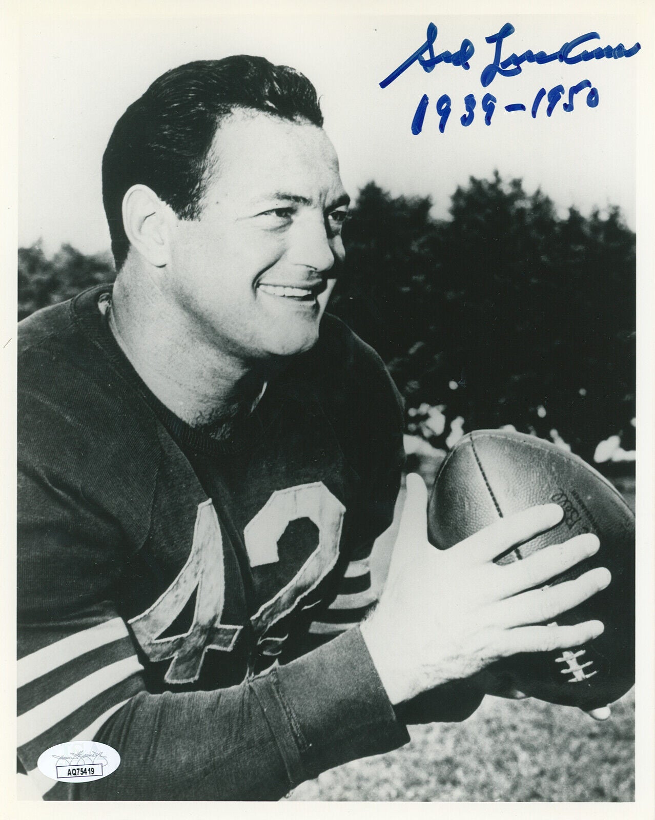Sid Luckman Signed 8x10 Photo. Chicago Bear HOF. JSA