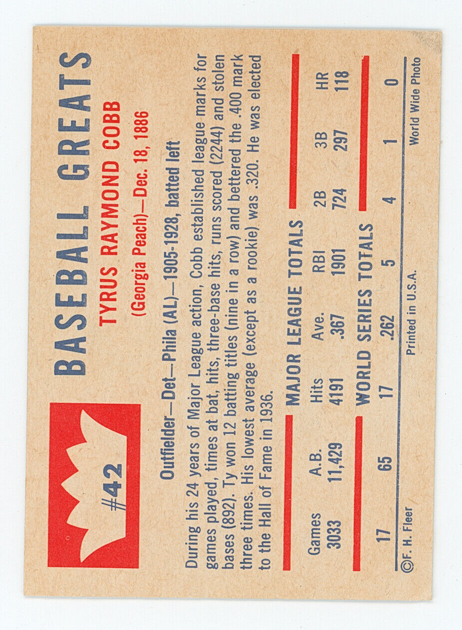 1960 Fleer Ty Cobb. Detroits Tigers.