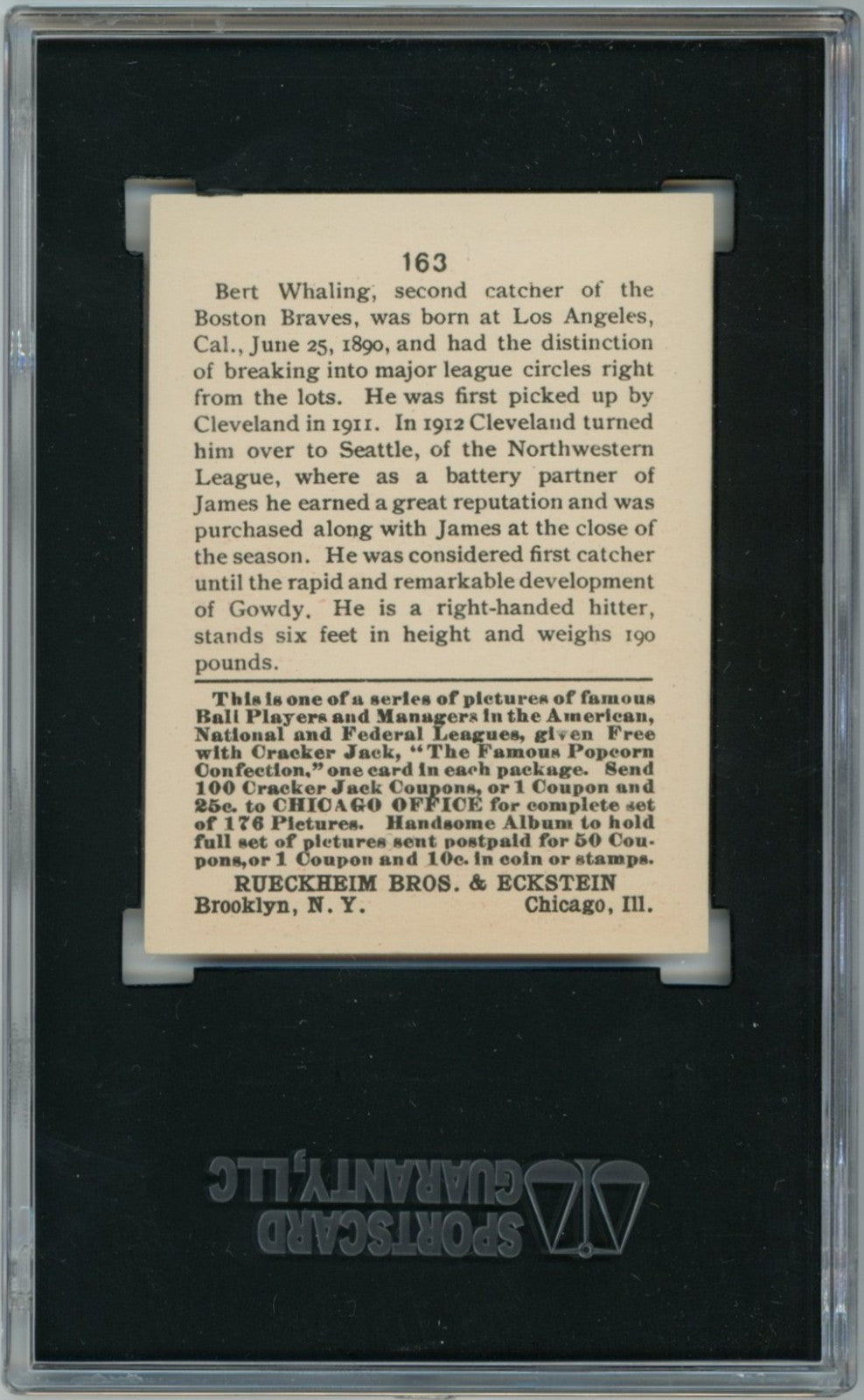 1915 Cracker Jack Bert Whaling SGC 6.51