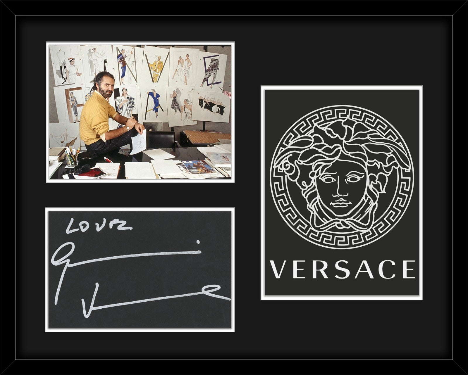 Gianni Versace Signed Autograph Display. Gigantic Signature Inscribed &