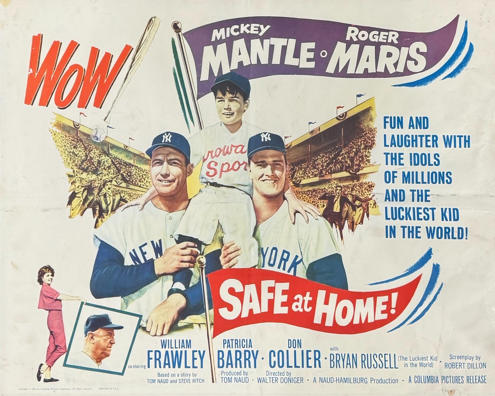 Mickey Mantle & Roger Maris 1962 Safe at Home Half Sheet Poster1