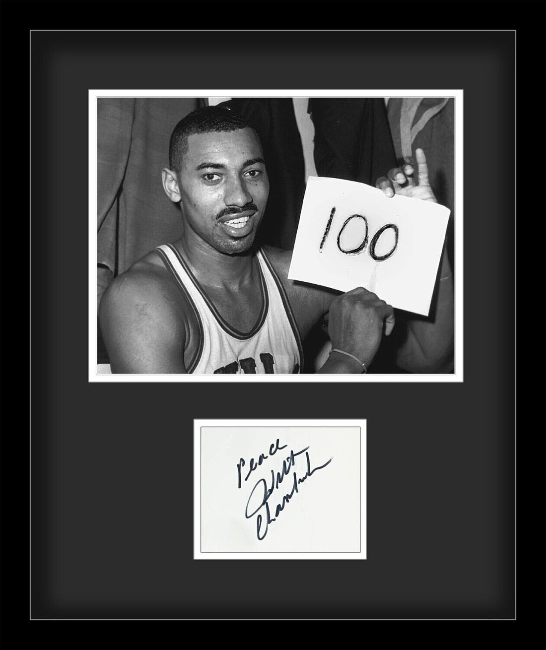 Wilt Chamberlain Signed 100 Point Game Custom Autograph Display. Beckett BAS