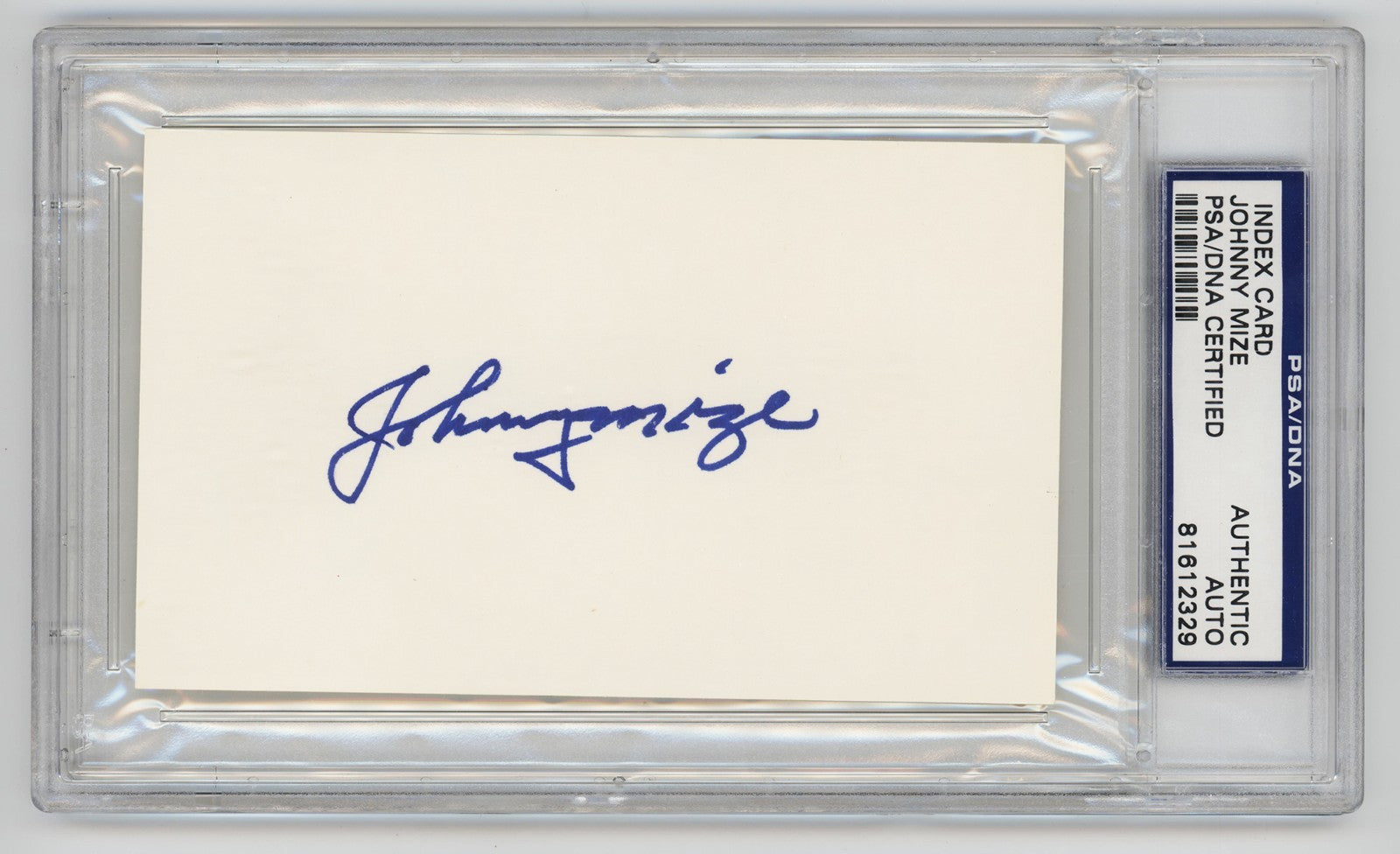 Johnny Mize Signed Index Card. PSA. NY Giants & Yankees Hall of Famer0
