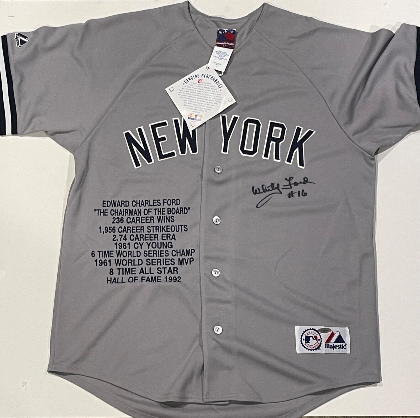 Whitey Ford Signed Career Stats MLB Jersey. New York Yankees. TriStar