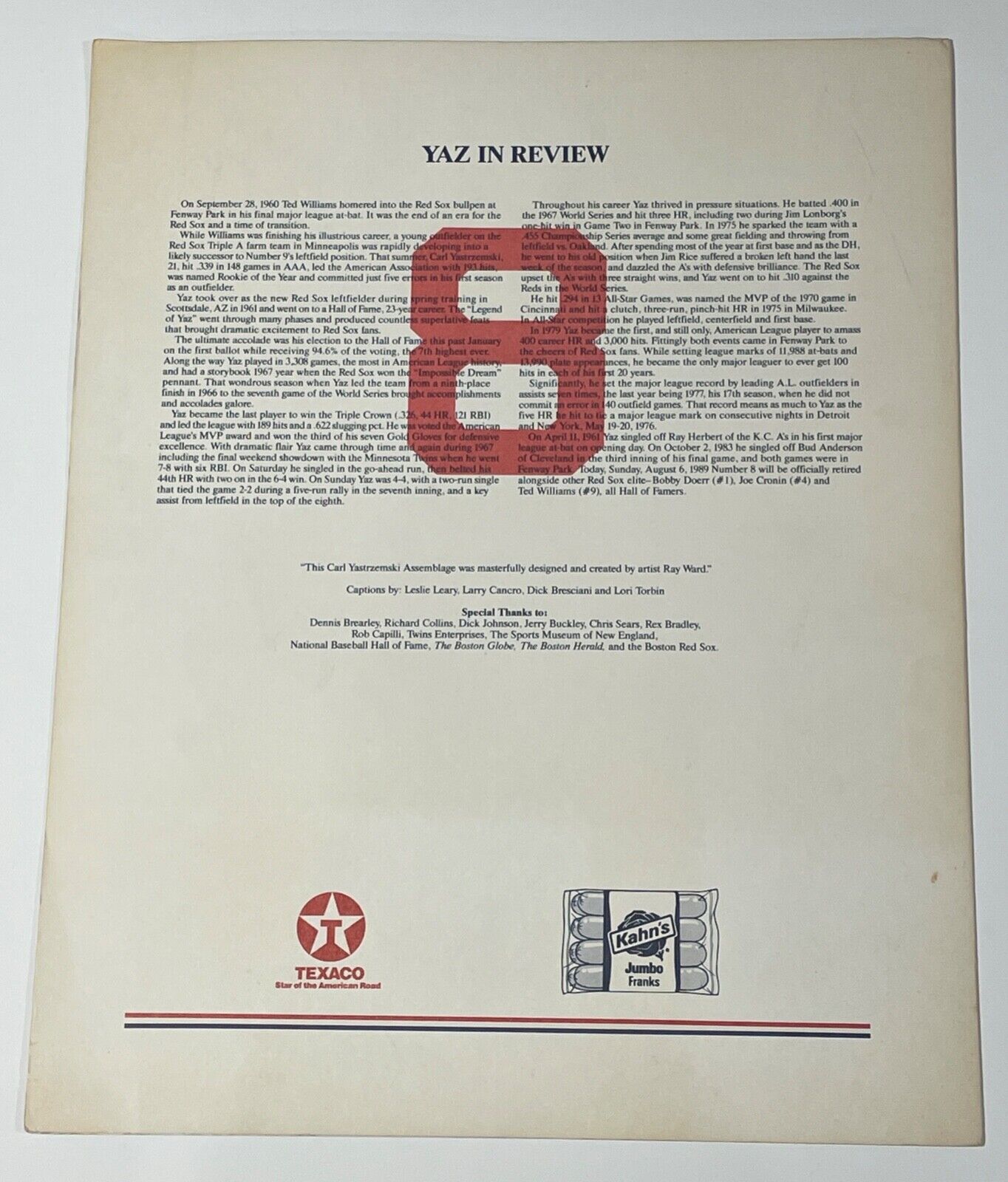 Carl Yastrzemski Signed Commemorative Retirement Day Folder. Boston Red Sox. JSA