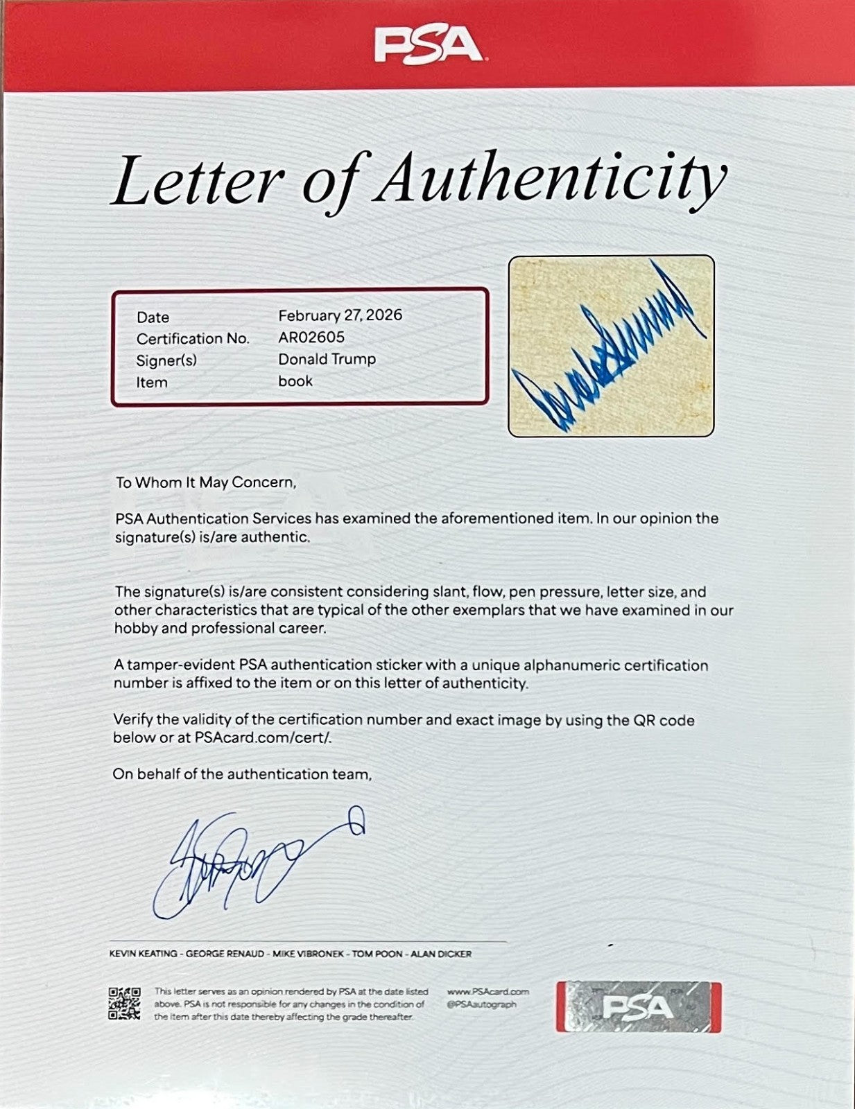 Donald Trump Signed Book, The Art of the Deal. First Edition, 1987. PSA3