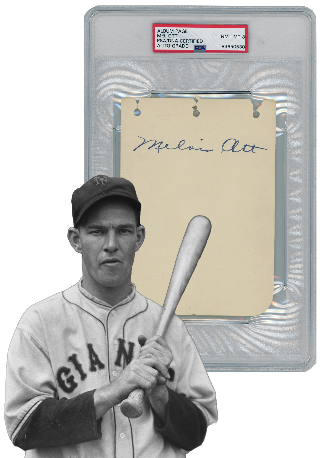 Mel Ott Signed Album Page, Bold. “Melvin” Full Name Autograph. PSA and JSA0