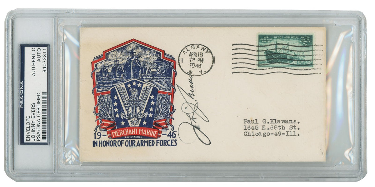 Johnny Evers Signed First Day Cover, 1946 FDC. Auto PSA 91